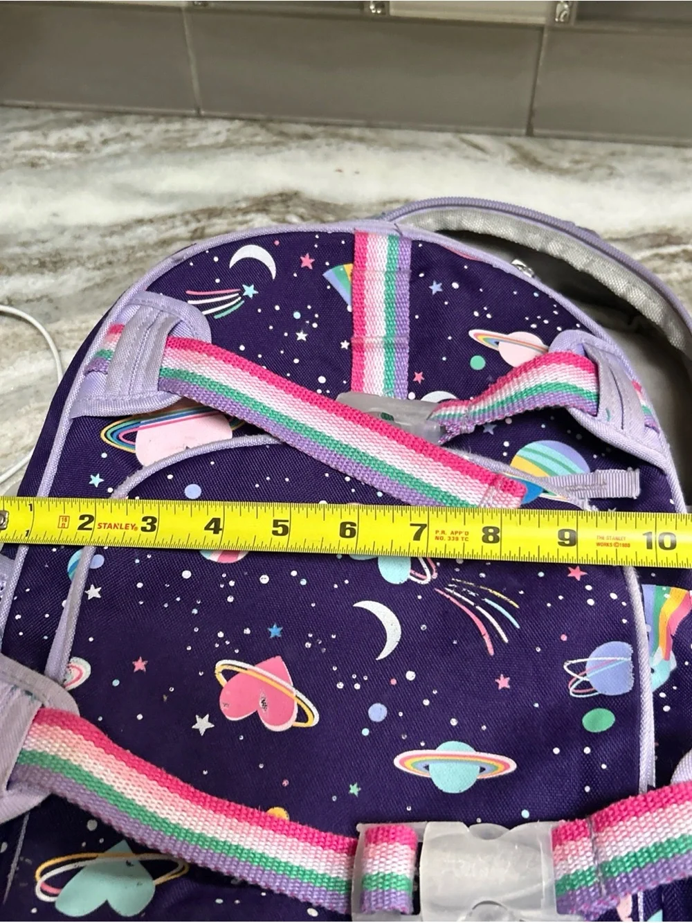 Pottery Barn Mackenzie Rainbow Heart Galaxy Glow-in-the-Dark L Girls backpack. O
